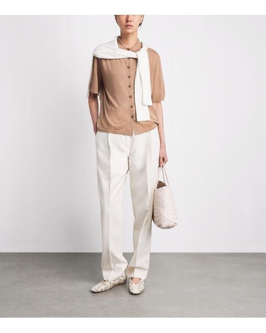 ME+EM Brown Cashmere Knit Short-Sleeve Shirt