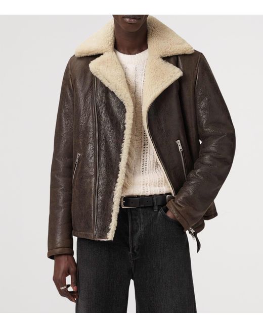 AllSaints Brown Leather Xylon Biker Jacket for men