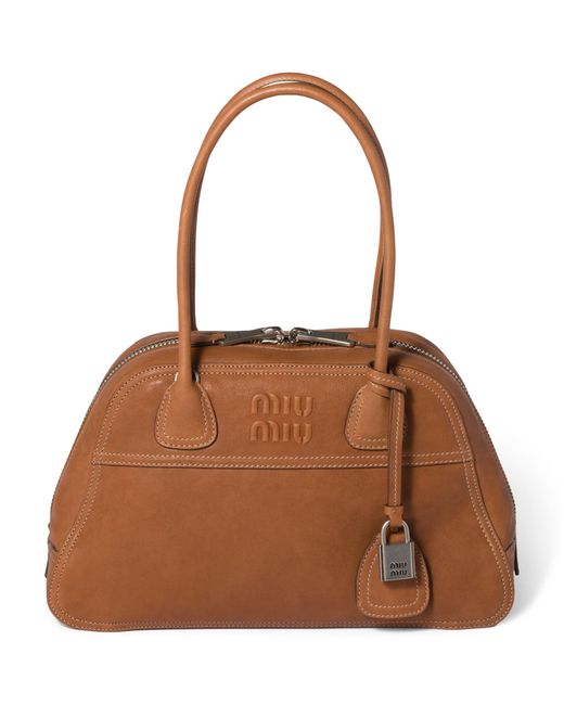 Miu Miu Brown Large Nappa Leather Vivant Top-Handle Bag