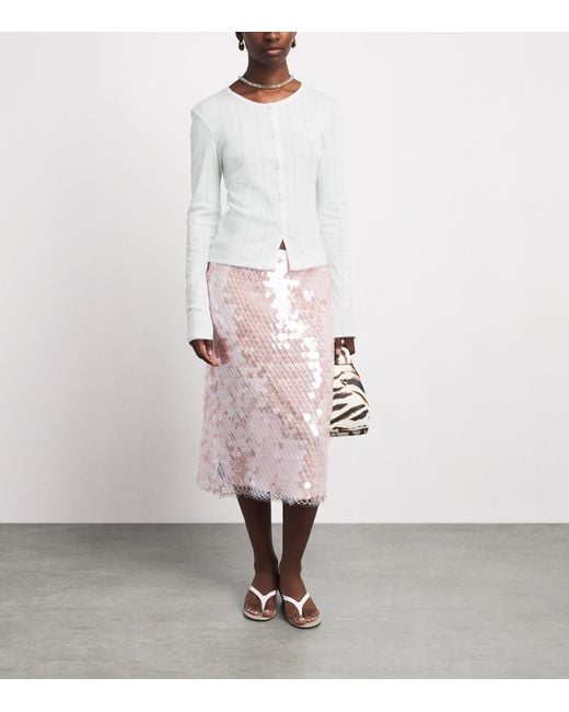 Ganni White Organic Cotton Pointelle Cardigan