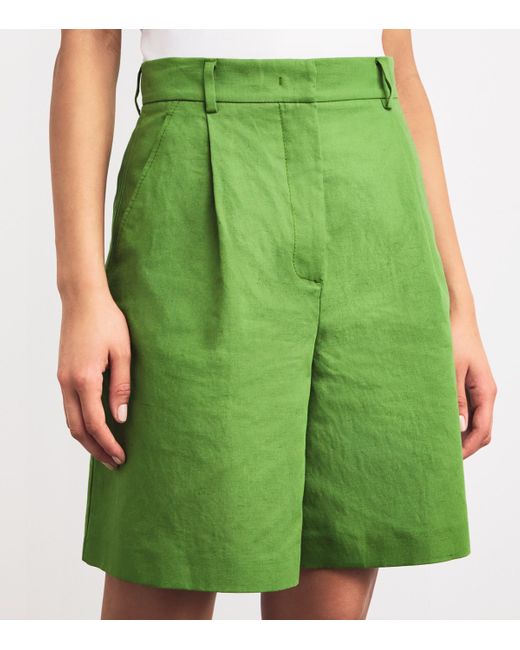 Weekend by Maxmara Green Cotton-Linen Shorts