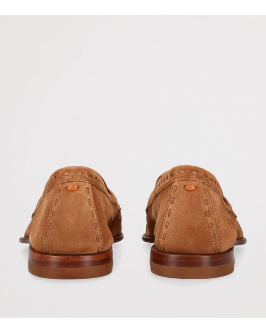 Santoni Brown Suede Marlene Dash Loafers