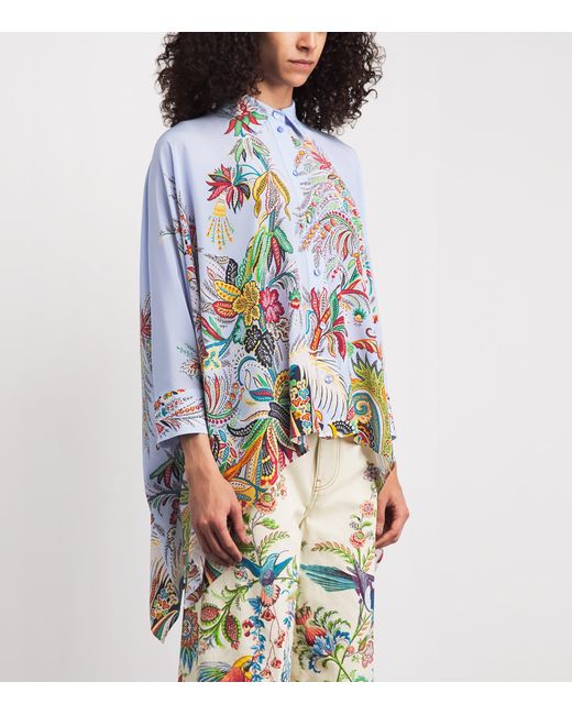 Etro White Silk Floral Asymmetric Shirt