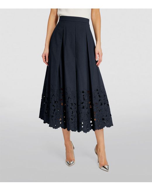 Erdem Blue Cotton-blend Pleated Midi Skirt