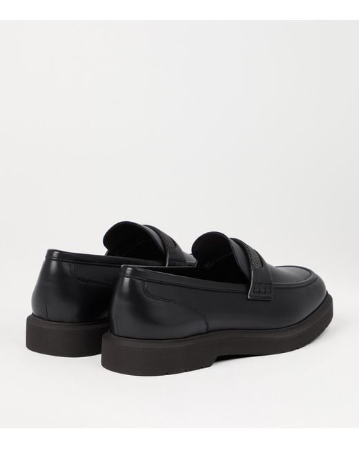 Brunello Cucinelli Black Leather Monili Penny Loafers