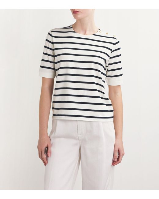 FRAME White Button-detail Striped T-shirt
