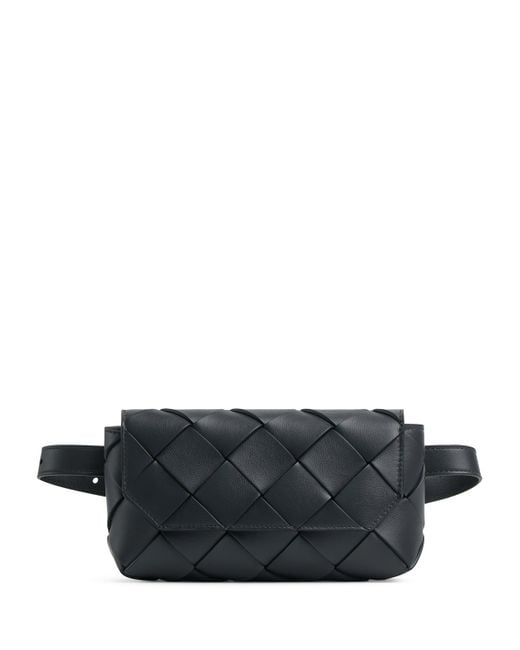 Bottega Veneta Black Leather Intreccio Diago Belt Bag for men