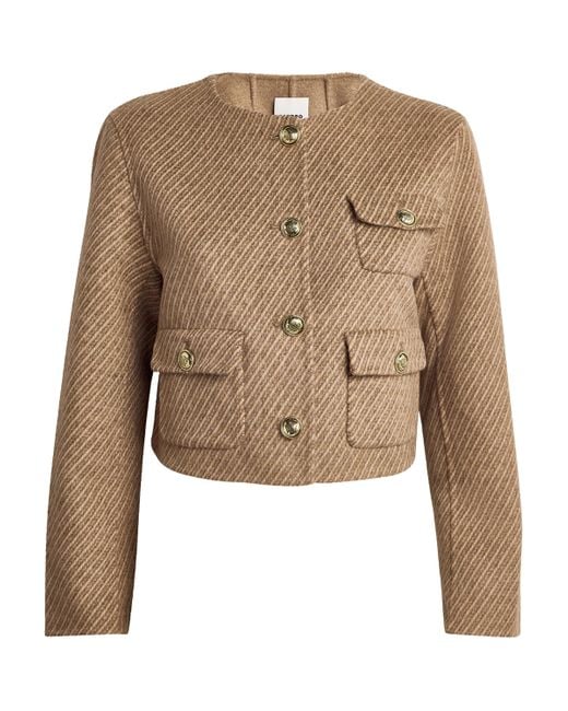 Sandro Brown Wool-Blend Stripe Cropped Jacket