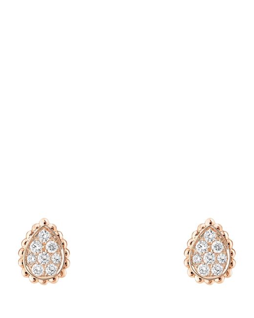Boucheron White Extra Small Rose And Diamond Serpent Bohème Motif Earrings