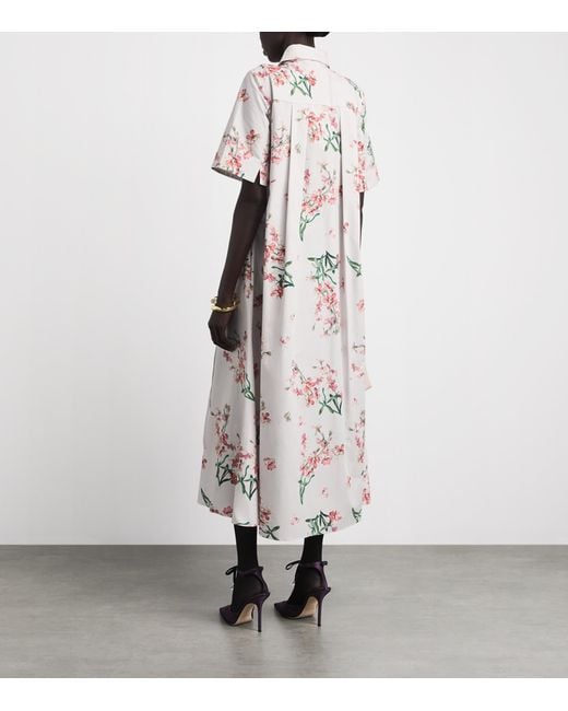 Erdem White Cotton Floral Midi Shirt Dress
