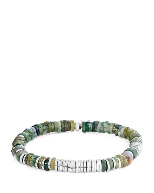 Tateossian Green Sterling And Moss Agate Constellation Bracelet for men