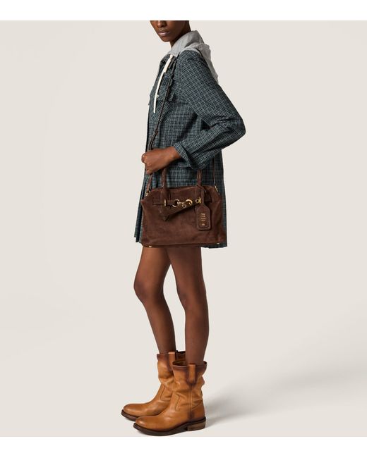 Miu Miu Brown Suede Aventure Top-Handle Bag