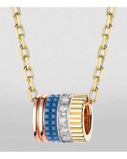 Boucheron Metallic Mixed Gold And Diamond Quatre Blue Edition Pendant Necklace