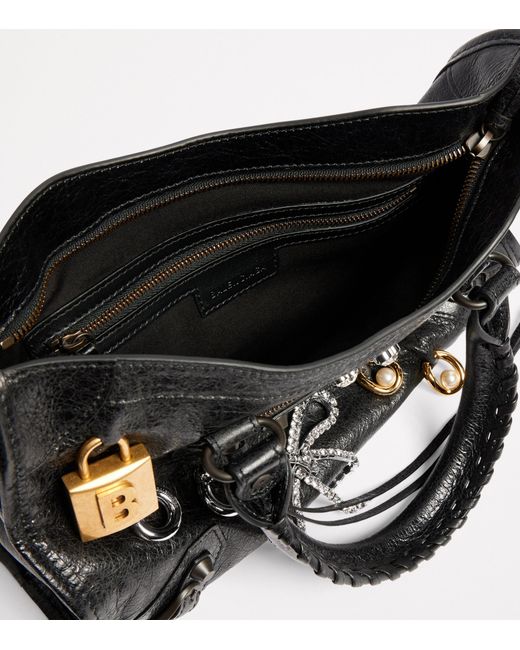 Balenciaga Black Small Lambskin Embellished Le City Top-Handle Bag