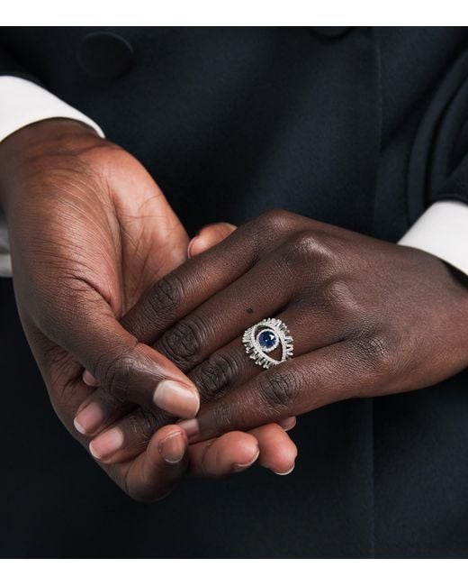 Suzanne Kalan White Diamond And Sapphire Milli Evil Eye Ring