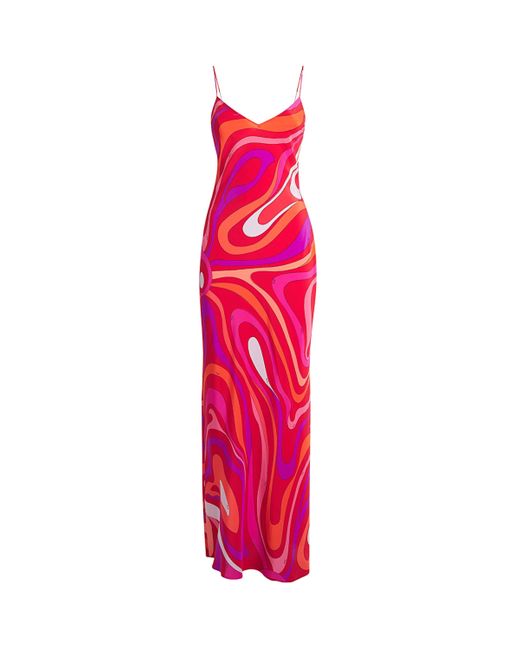 Emilio Pucci Pink Silk Marmo Print Maxi Dress