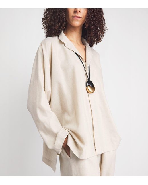 Eskandar Natural Virgin Wool-Cashmere Double Stand-Collar Shirt