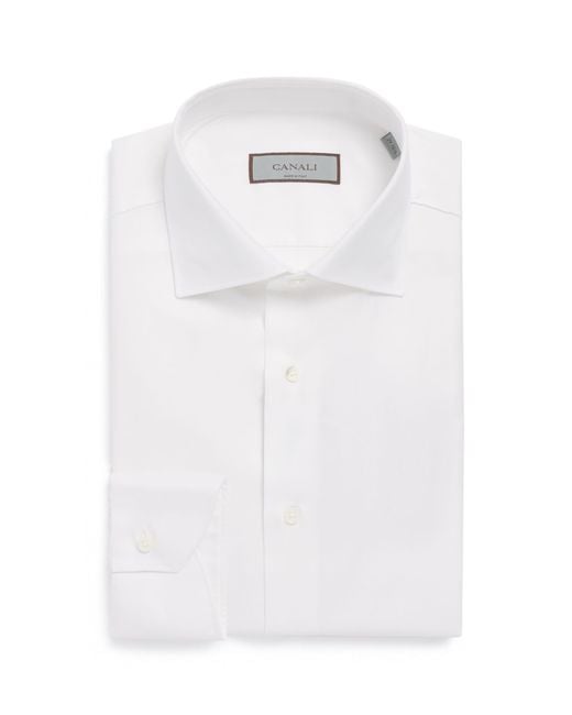 Canali White Cotton Herringbone Shirt for men