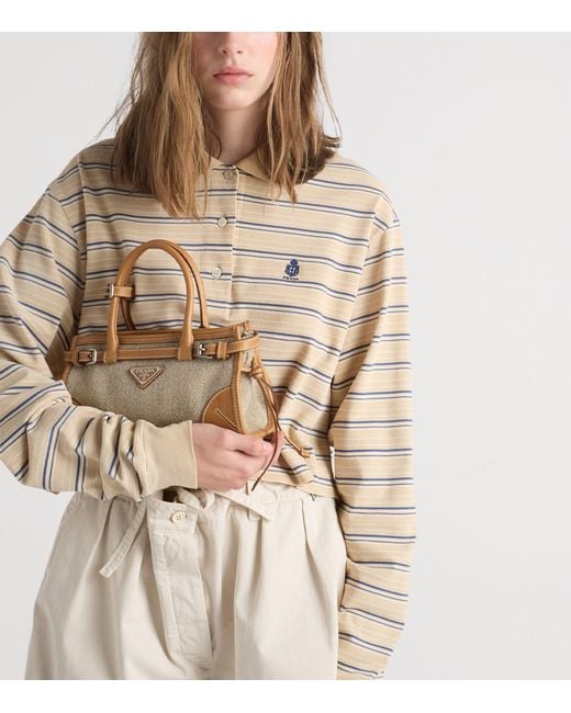Prada Metallic Small Linen-Leather Bonnie Top-Handle Bag