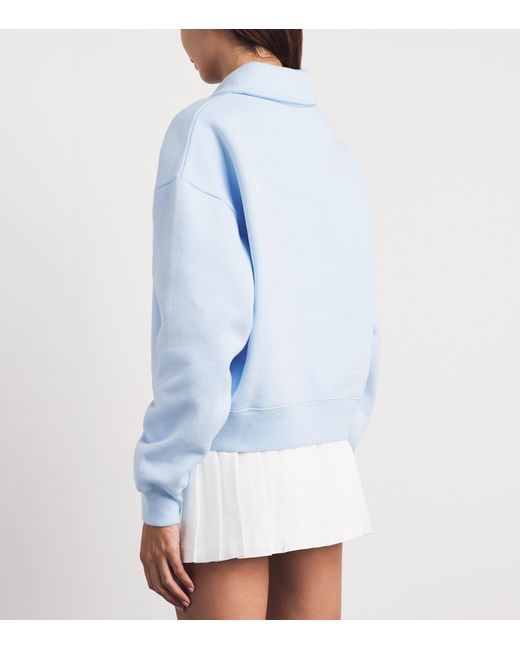 Sporty & Rich Blue Cotton Serif Polo Sweatshirt