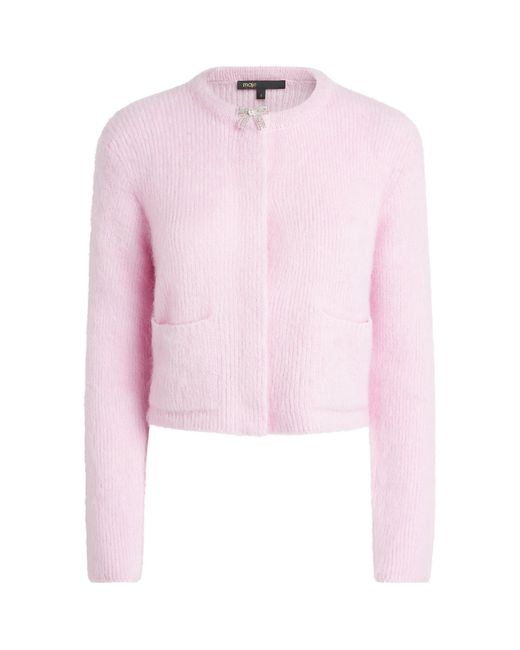 Maje Pink Cropped Bow Cardigan