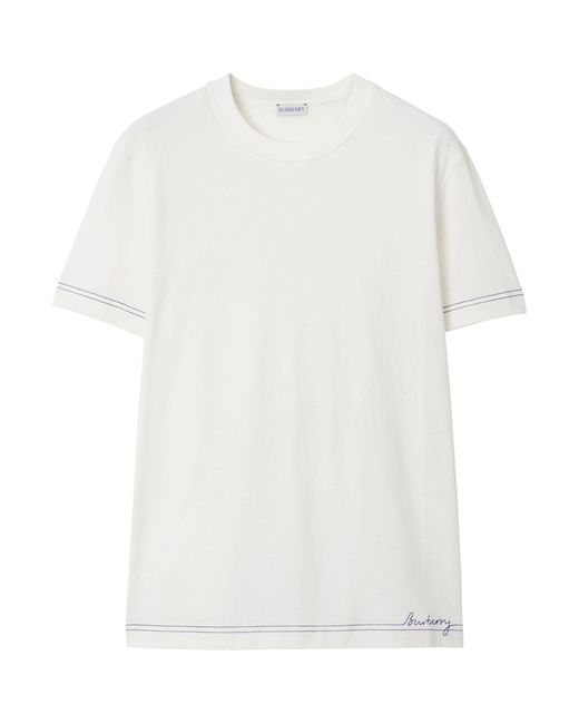 Burberry White Cotton Stitched-logo T-shirt for men