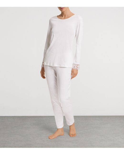Hanro White Cotton Lace-Trim Pyjama Set