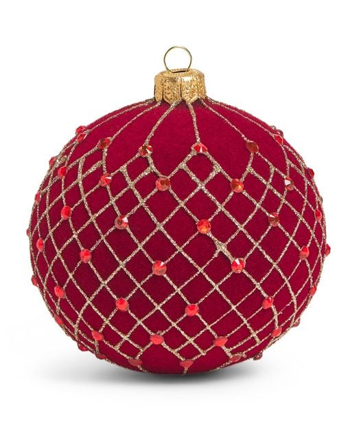 Harrods Red Velvet Criss-Cross Bauble