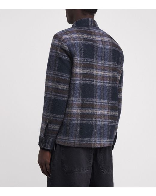 Wax London Blue Wool-Blend Check Whiting Overshirt for men