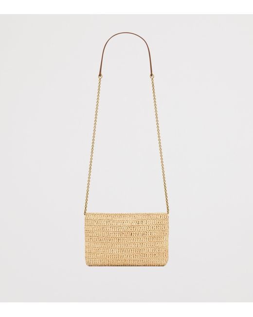 Saint Laurent White Raffia Cassandre Pouch On Chain