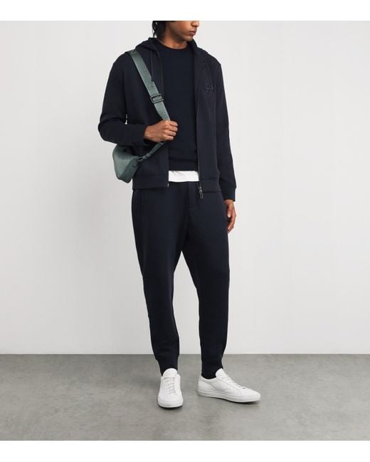 Emporio Armani Blue Double-Jersey Zip-Up Hoodie for men