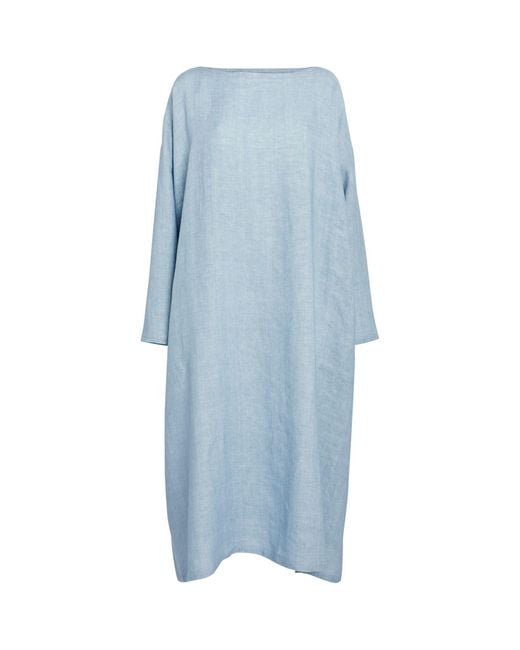Eskandar Blue Linen A-line Scoop-neck Dress