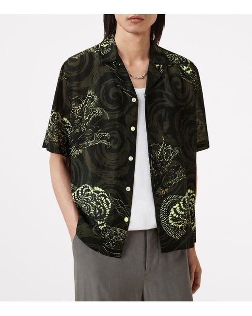 AllSaints Green Printed Sidewinder Shirt for men