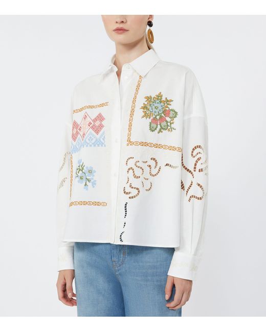 Weekend by Maxmara White Cotton Embroidered Shirt
