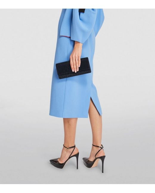 Judith Leiber Blue Satin Crystal-Embellished Perry Clutch Bag