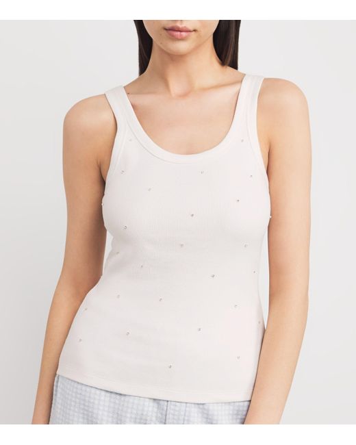 Sandro White Stretch-Cotton Diamanté Tank Top