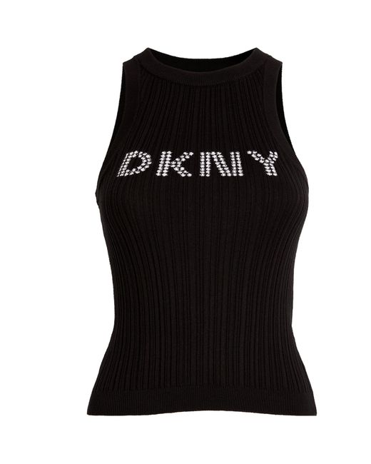 DKNY Black Ribbed Logo Tank Top