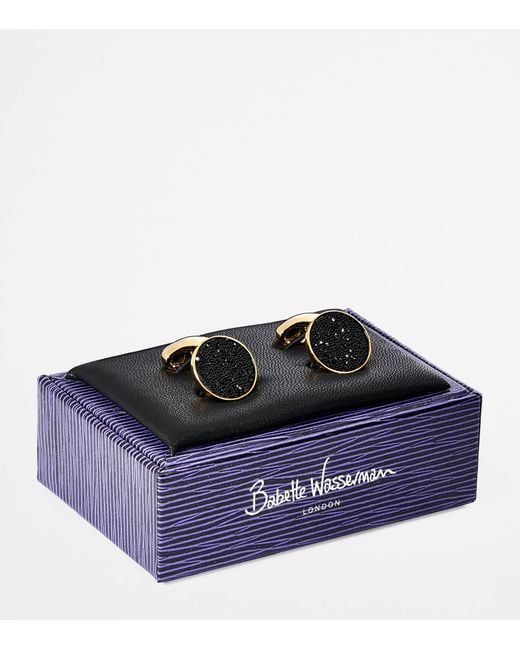 Babette Wasserman Black Plated Moondust Round Cufflinks for men