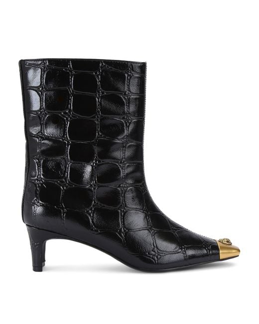 Kurt Geiger Black Croc-Embossed Leather Regent Ankle Boots 55