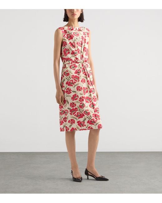 Prada Red Cotton Poplin Poppies Mini Dress