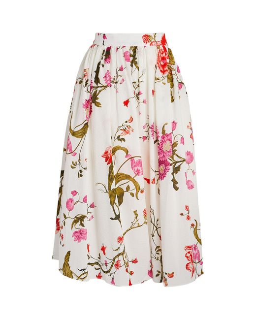 Erdem White Cotton Floral Midi Skirt