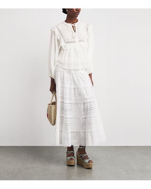 Rixo White Cotton Embroidered Diann Blouse