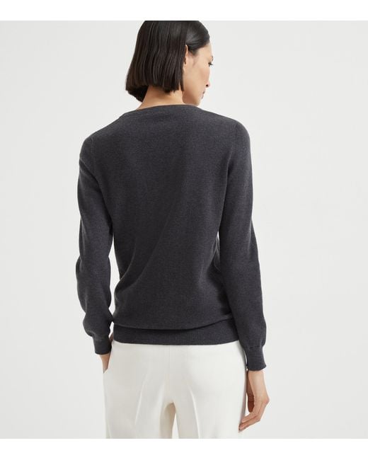 Brunello Cucinelli Blue Cashmere Monili-Trim Sweater