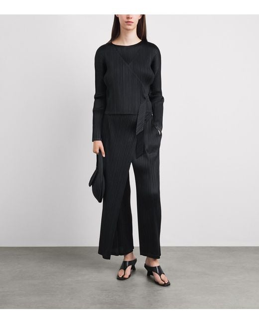 Pleats Please Issey Miyake Black Pleated Facade Cardigan