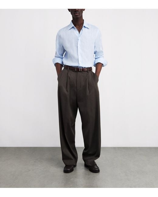 Emporio Armani Blue Linen Logo Shirt for men