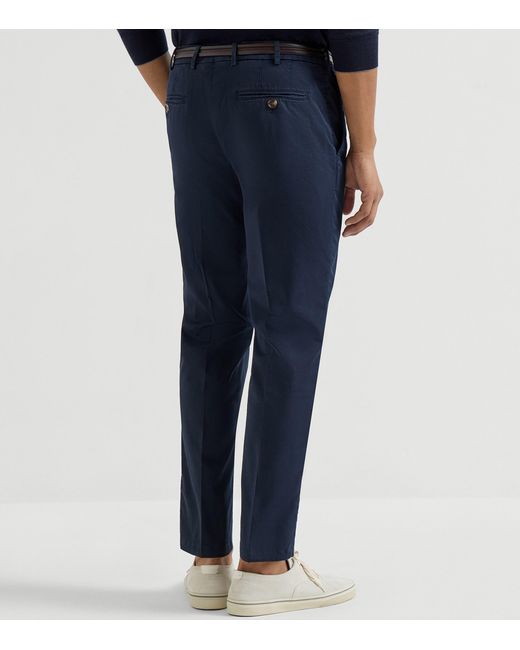 Brunello Cucinelli Blue Pima Cotton Comfort Gabardine Trousers for men
