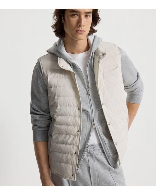 Brunello Cucinelli White Bonded Taffeta Down Gilet for men