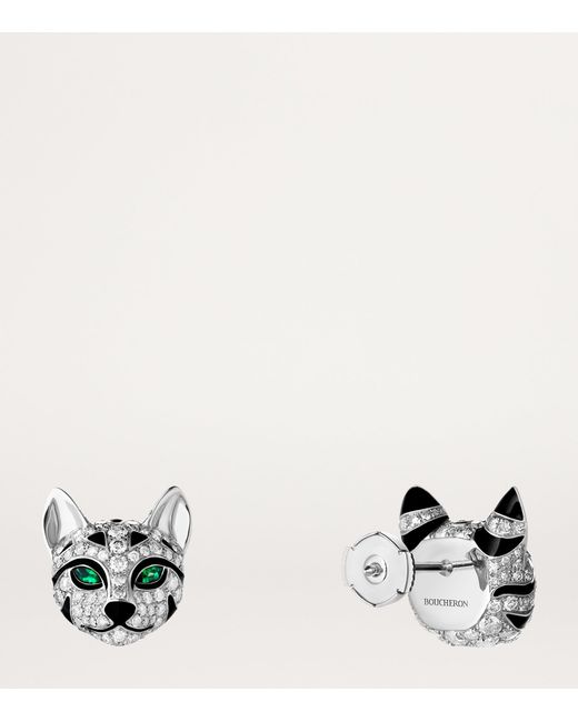 Boucheron Metallic Diamond And Emerald Fuzzy, The Leopard Cat Earrings