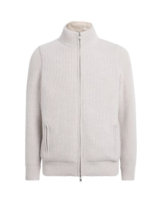 N.Peal Cashmere White Cashmere Quarter-Zip Sweater for men