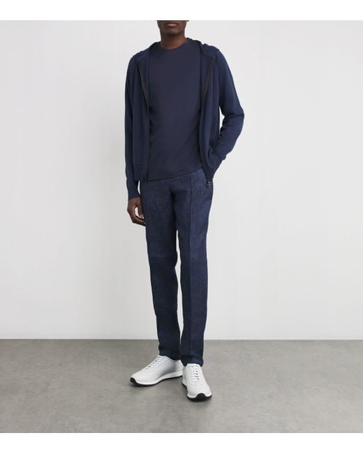Isaia Blue Silk-Cotton T-Shirt for men
